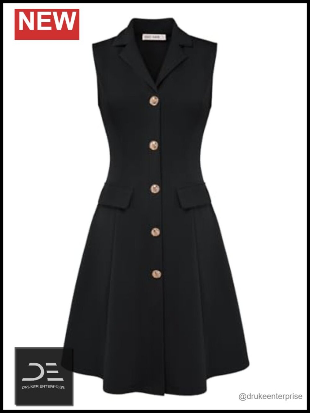 Sleeveless Button Down Work Dress A-Line Knee Length Lapel Office
